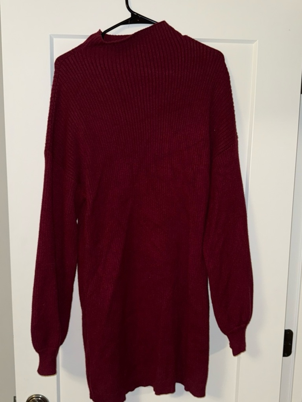 Lumiere Long Ribbed Turtleneck Dress in Burgundy